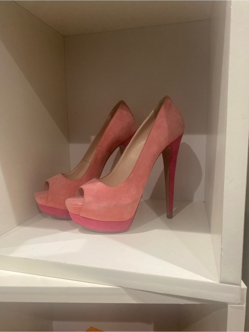 Prada Pink Suede Peep-Toe Platform Pumps - Picture 3 of 3